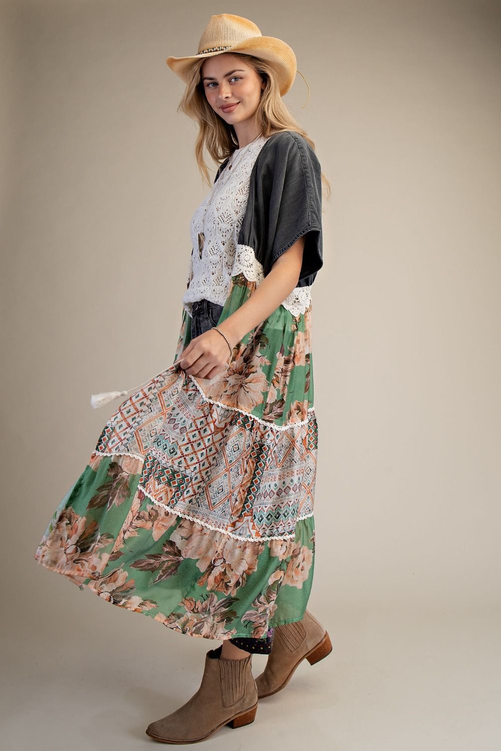 DARK DENIM MIX PRINT BOTTOM KIMONO