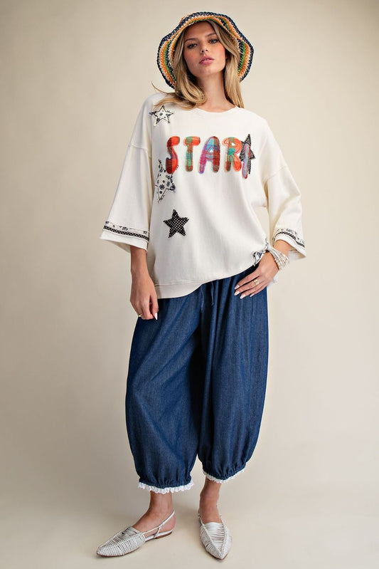 STAR PATCH FRONT WASHED TERRY PULLOVER