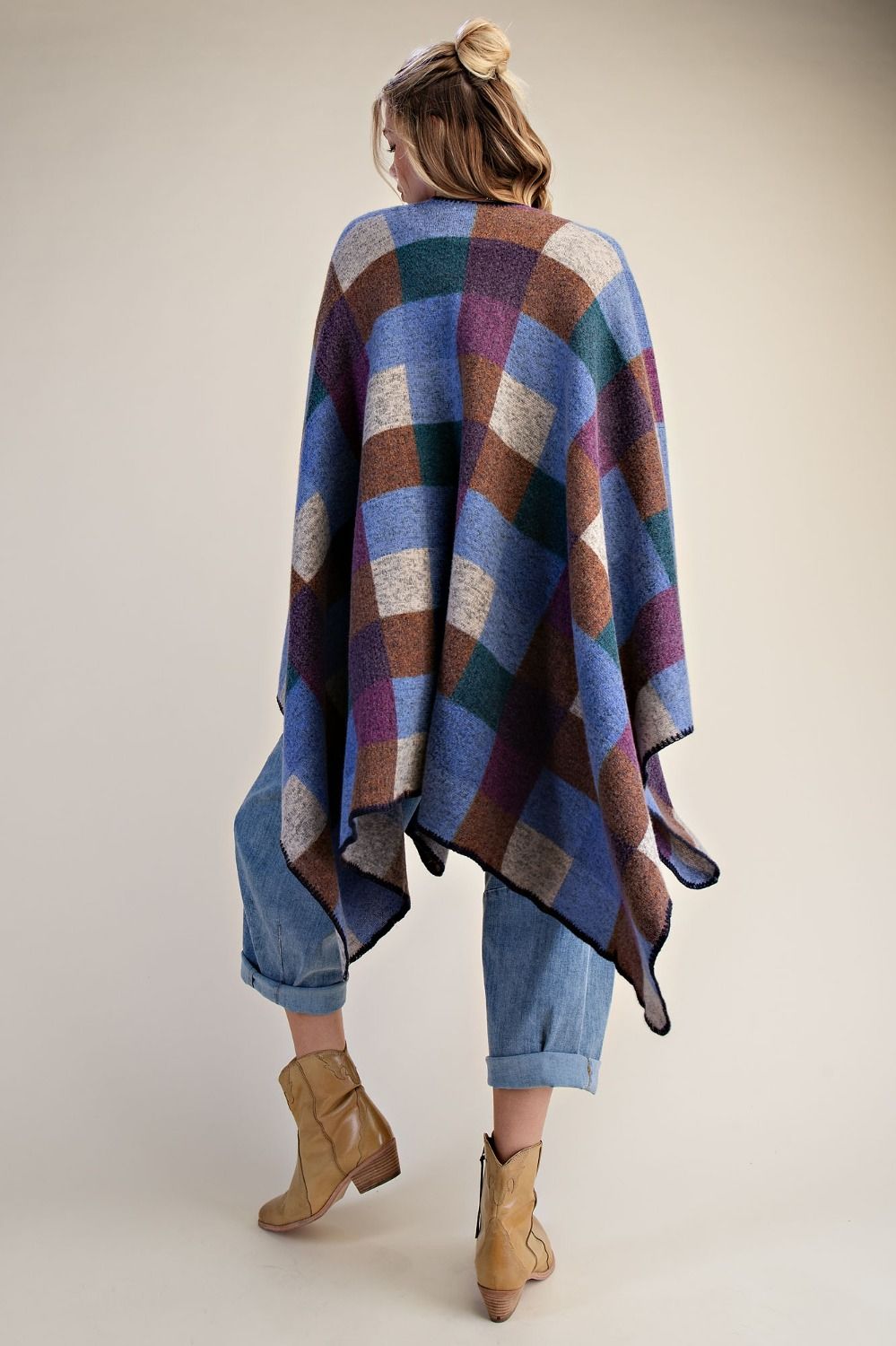 PLAID PATTERN BRUSHED HACCI OVERSIZED CAPE