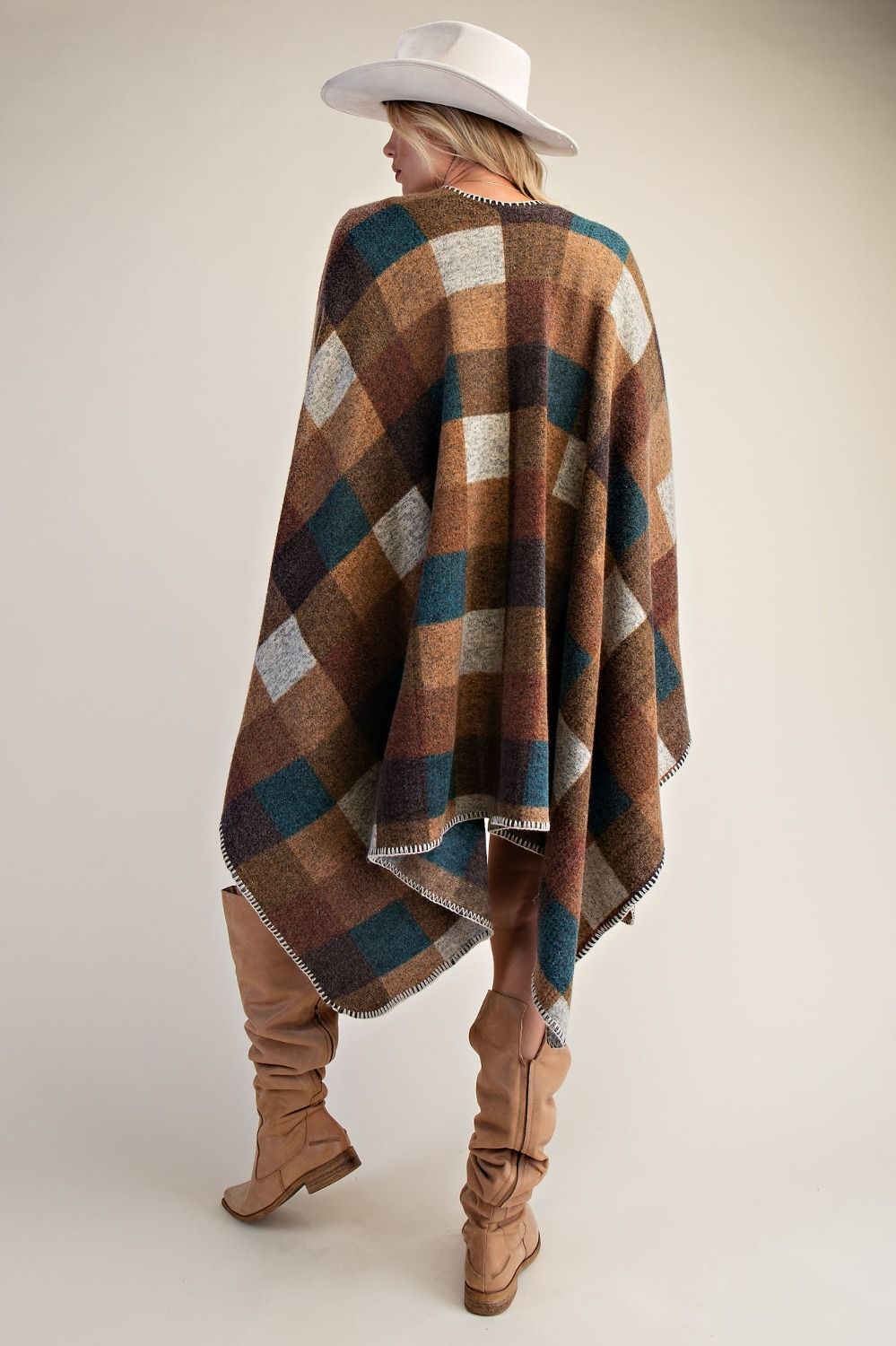 PLAID PATTERN BRUSHED HACCI OVERSIZED CAPE