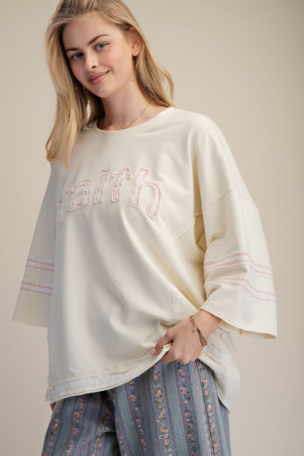 FAITH PATCH FRONT WASHED TERRY PULLOVER