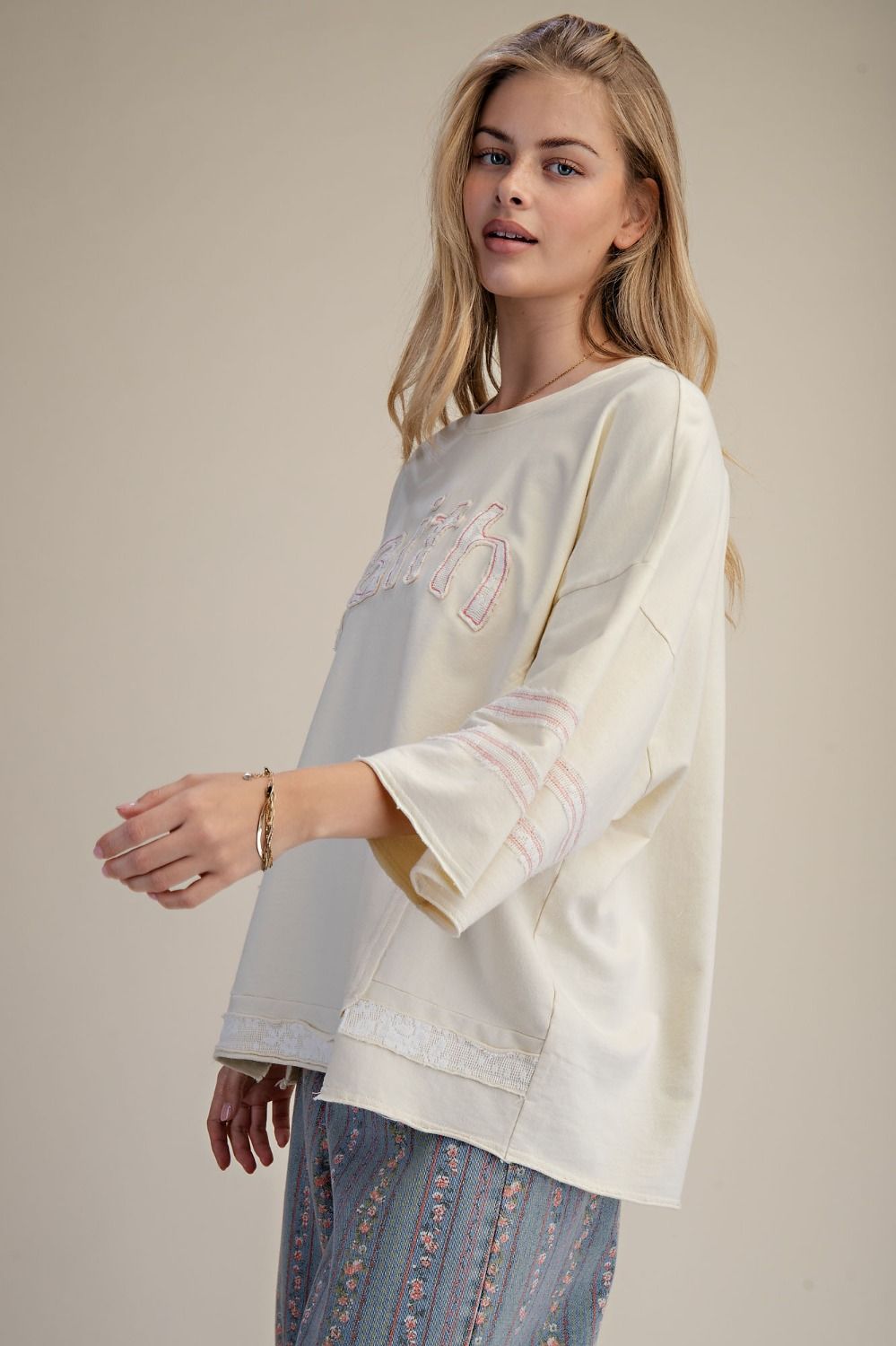 FAITH PATCH FRONT WASHED TERRY PULLOVER