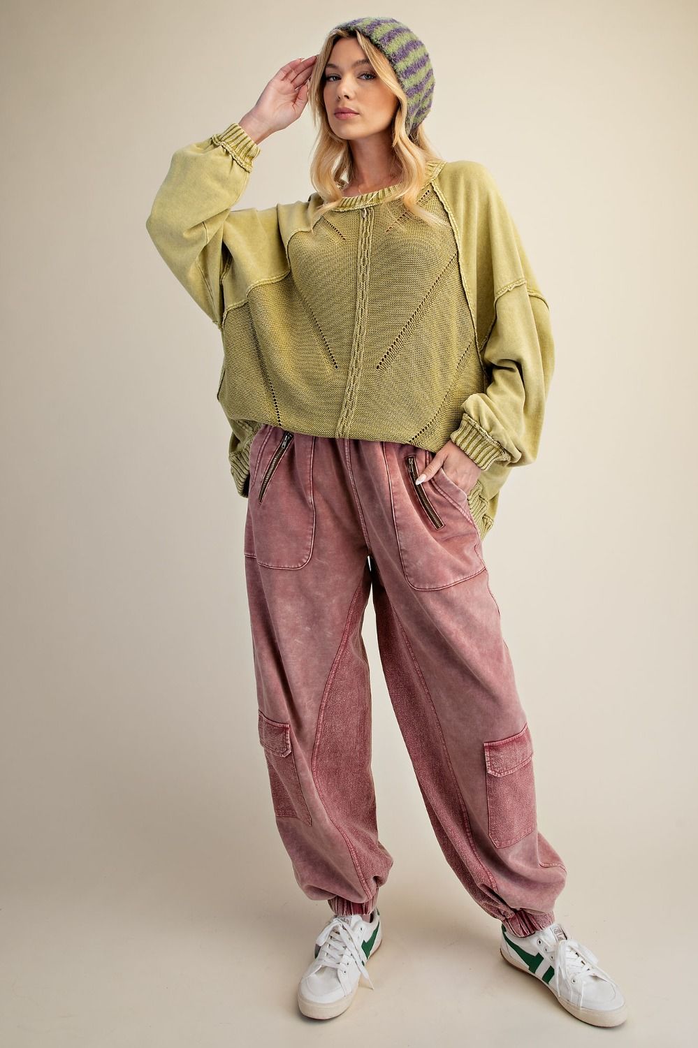 LONG SLEEVE WASHED KNIT SWEATER
