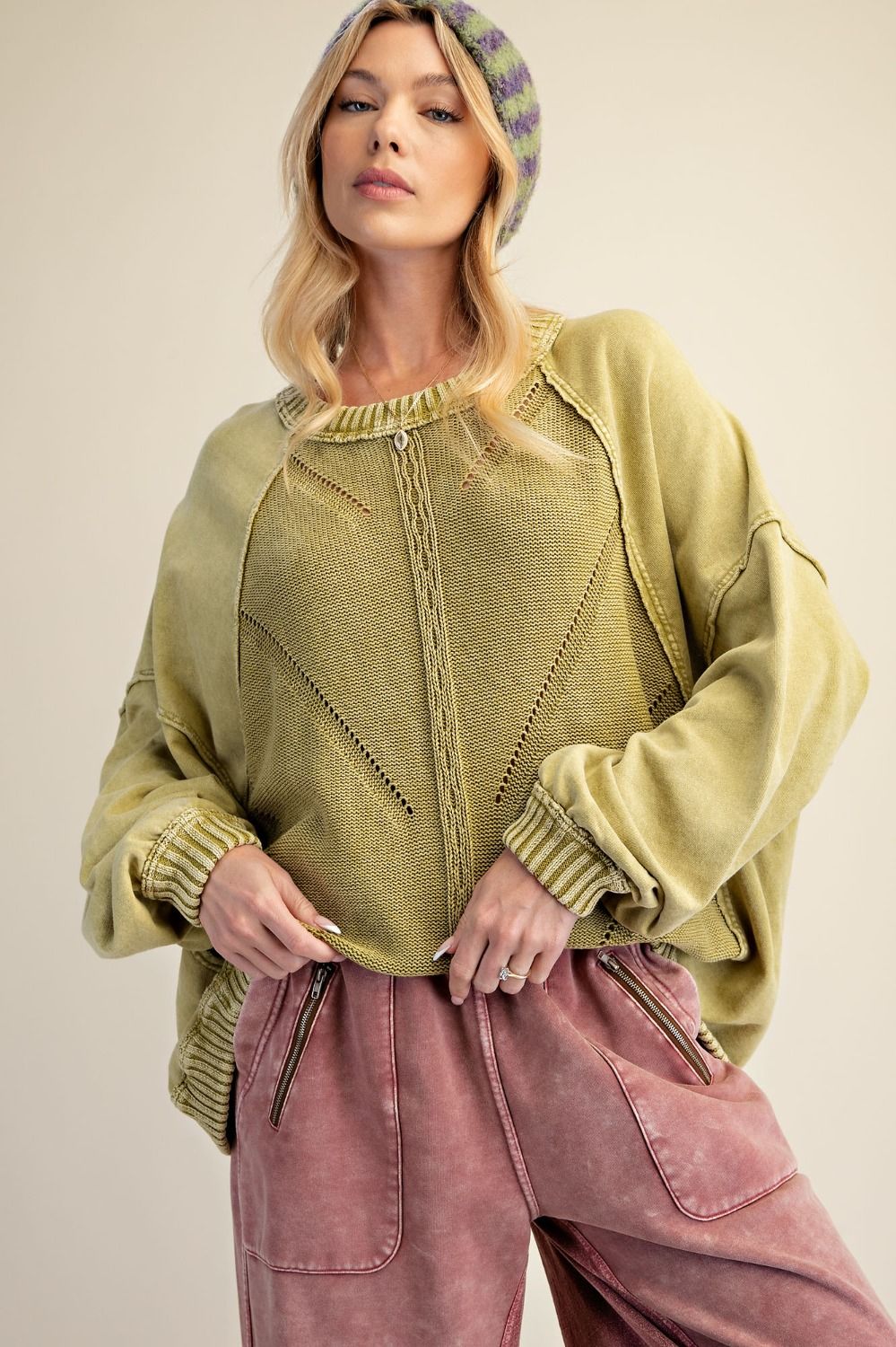 LONG SLEEVE WASHED KNIT SWEATER