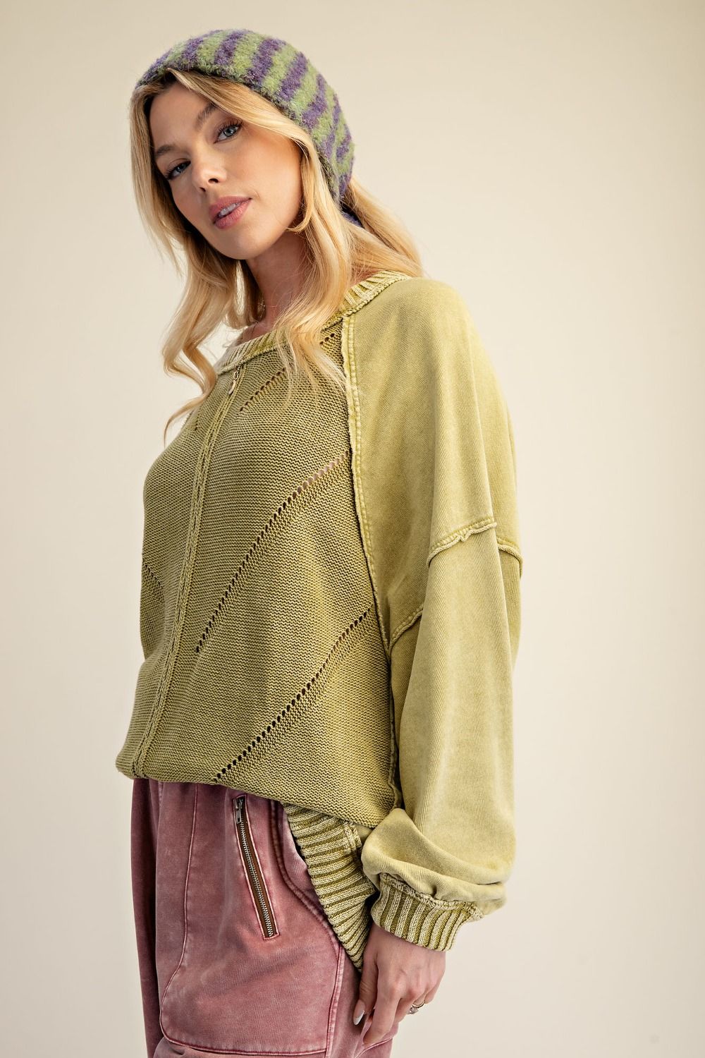LONG SLEEVE WASHED KNIT SWEATER