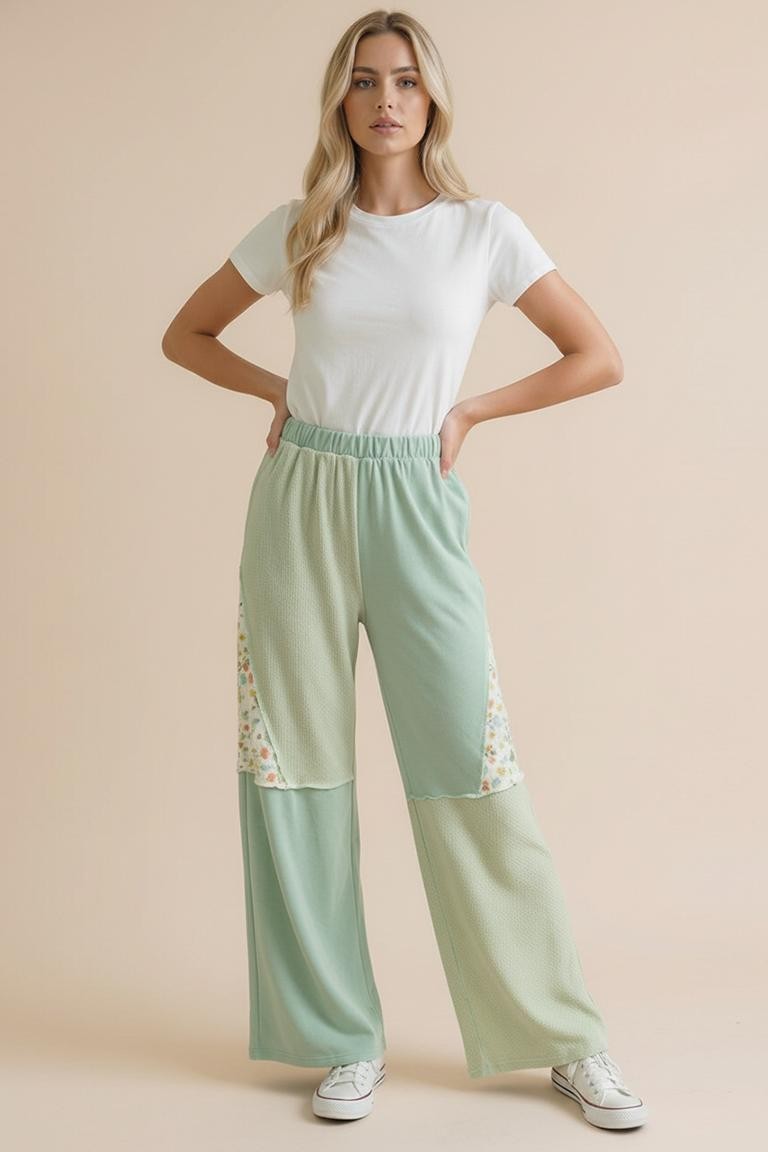 French Terry Color Block Pants W/pocket
