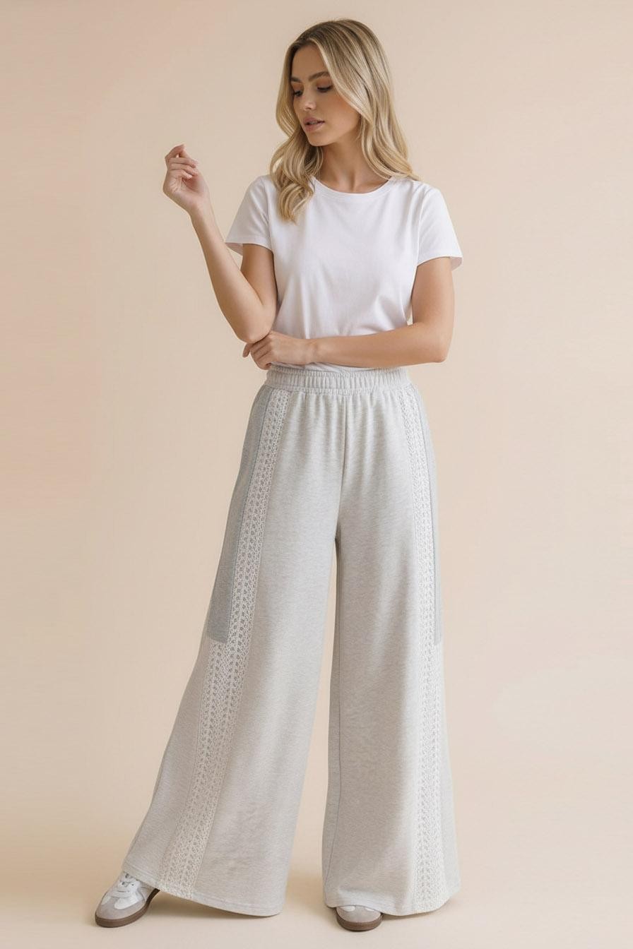 French Terry Lace Color Block Wide Pants
