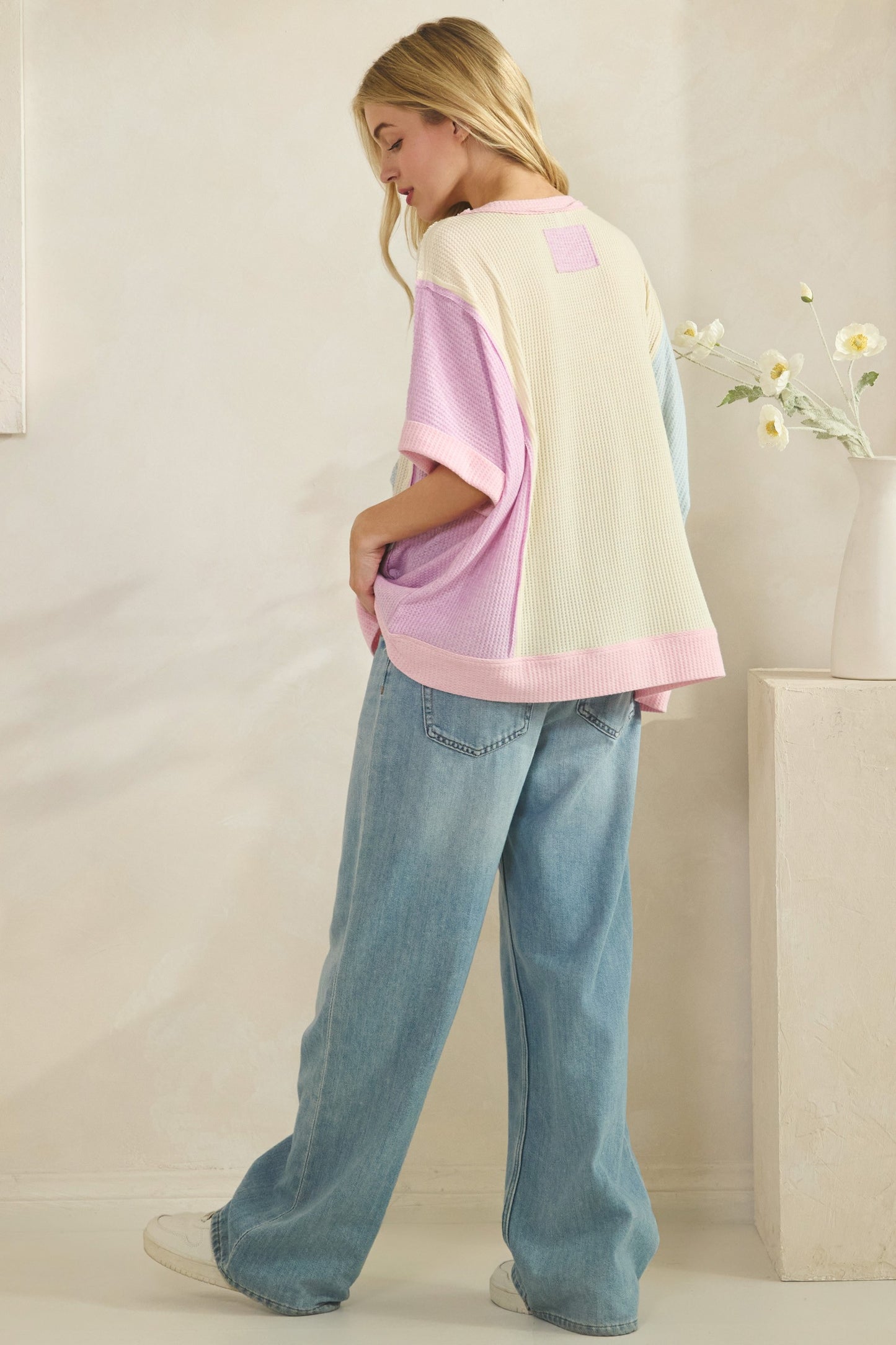 Waffle Knit Patch Daisy Floral Block Tee